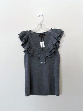 TRUTH Sleeveless Knit Blouse, Ruffled Neck Top ✿